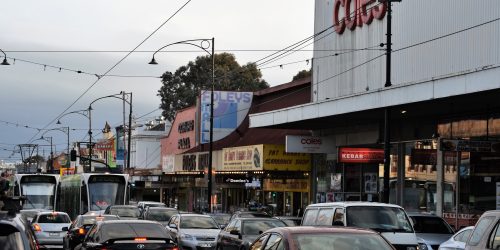 Food access scene using a busy shopping high street